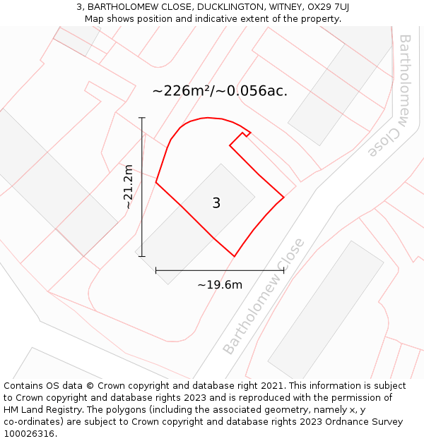 3, BARTHOLOMEW CLOSE, DUCKLINGTON, WITNEY, OX29 7UJ: Plot and title map