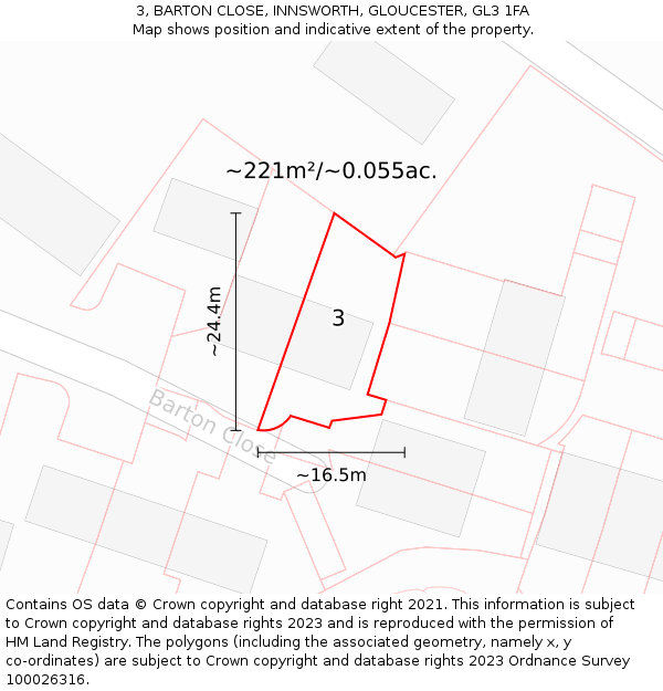 3, BARTON CLOSE, INNSWORTH, GLOUCESTER, GL3 1FA: Plot and title map