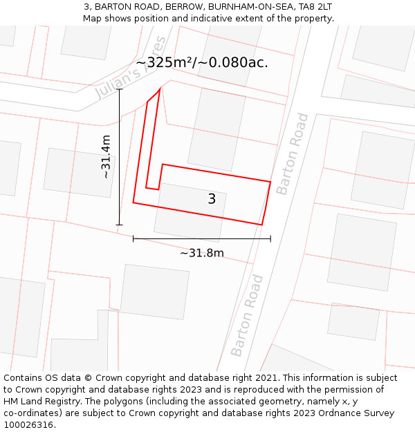 3, BARTON ROAD, BERROW, BURNHAM-ON-SEA, TA8 2LT: Plot and title map