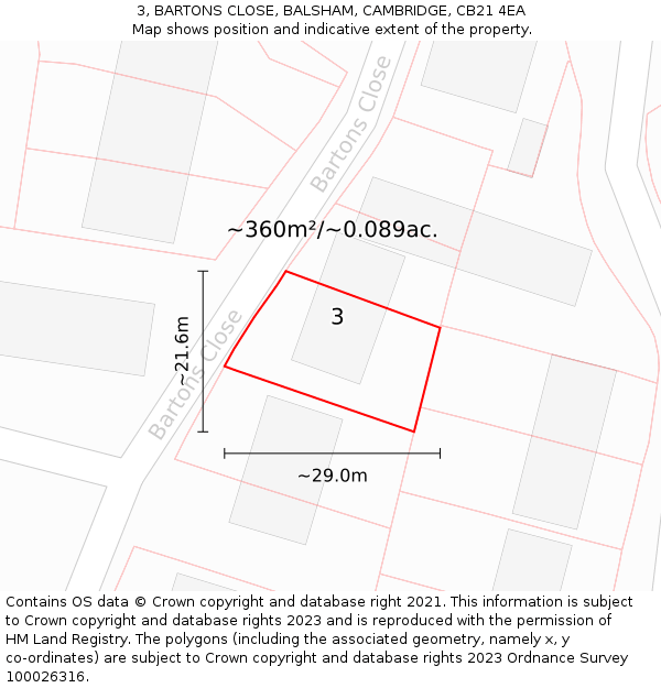 3, BARTONS CLOSE, BALSHAM, CAMBRIDGE, CB21 4EA: Plot and title map