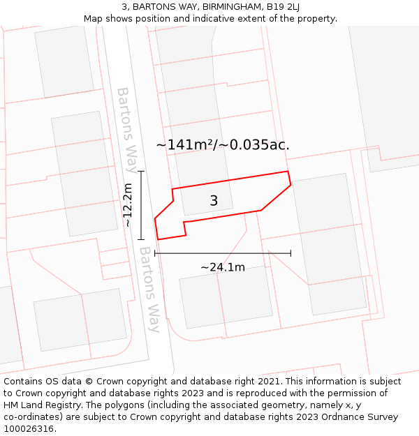 3, BARTONS WAY, BIRMINGHAM, B19 2LJ: Plot and title map