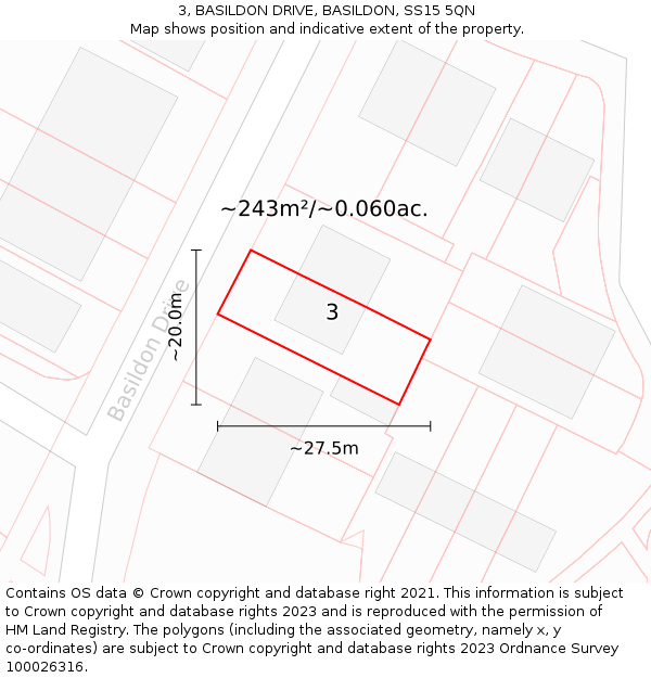 3, BASILDON DRIVE, BASILDON, SS15 5QN: Plot and title map