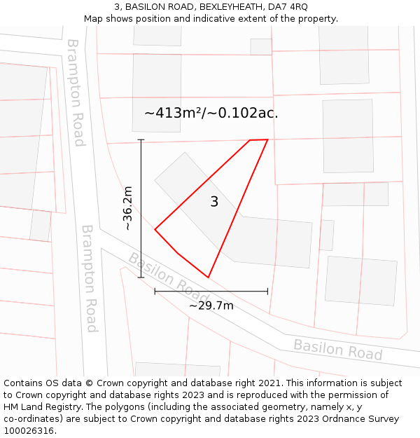 3, BASILON ROAD, BEXLEYHEATH, DA7 4RQ: Plot and title map