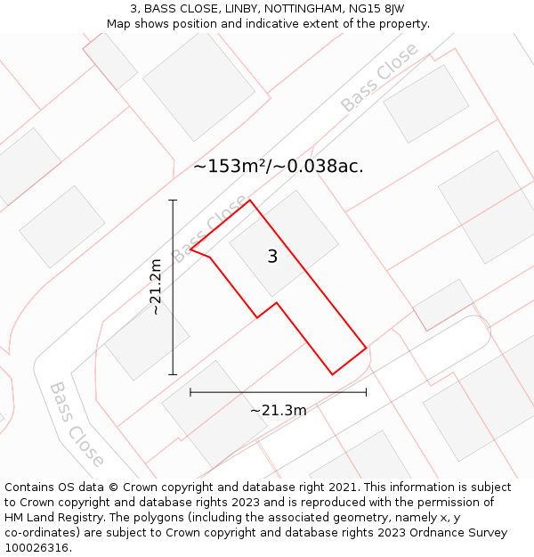 3, BASS CLOSE, LINBY, NOTTINGHAM, NG15 8JW: Plot and title map