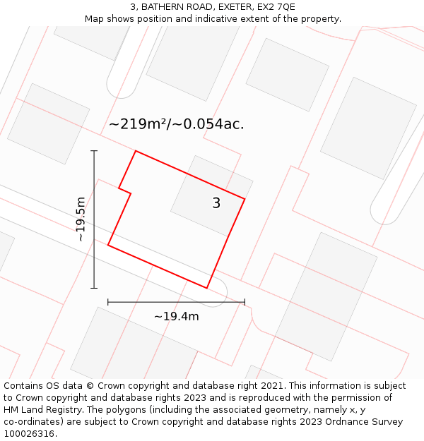 3, BATHERN ROAD, EXETER, EX2 7QE: Plot and title map