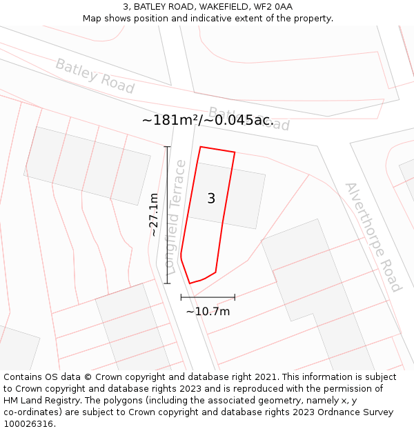 3, BATLEY ROAD, WAKEFIELD, WF2 0AA: Plot and title map