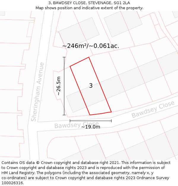 3, BAWDSEY CLOSE, STEVENAGE, SG1 2LA: Plot and title map