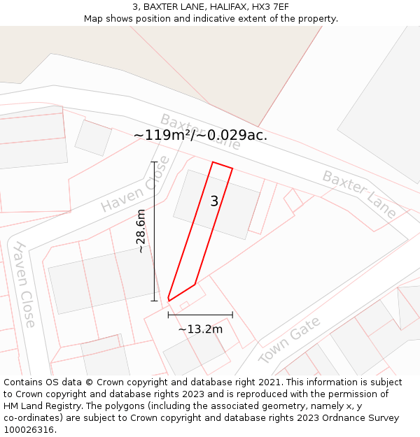 3, BAXTER LANE, HALIFAX, HX3 7EF: Plot and title map