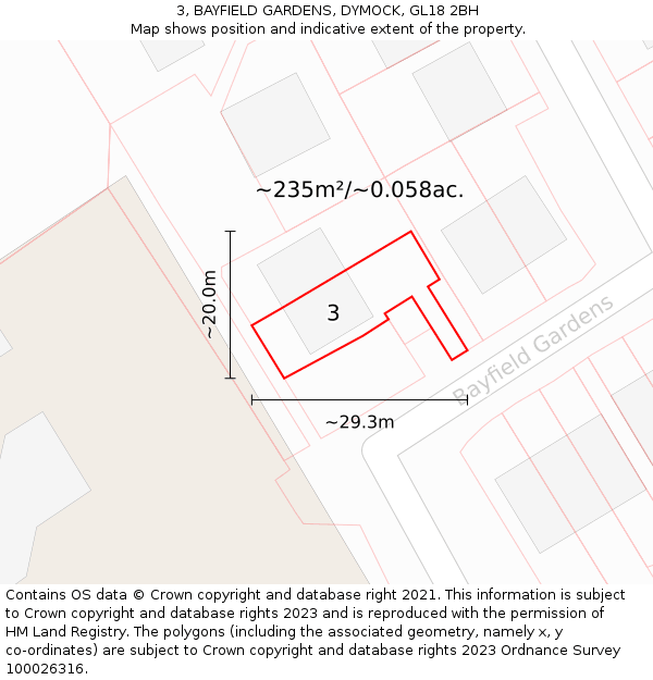 3, BAYFIELD GARDENS, DYMOCK, GL18 2BH: Plot and title map