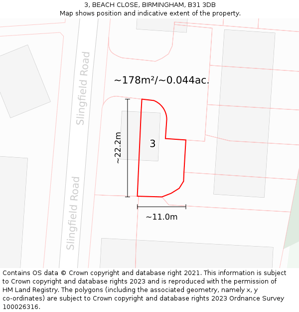 3, BEACH CLOSE, BIRMINGHAM, B31 3DB: Plot and title map