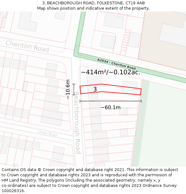 3, BEACHBOROUGH ROAD, FOLKESTONE, CT19 4AB: Plot and title map