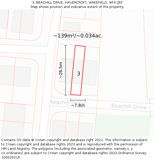 3, BEACHILL DRIVE, HAVERCROFT, WAKEFIELD, WF4 2EF: Plot and title map