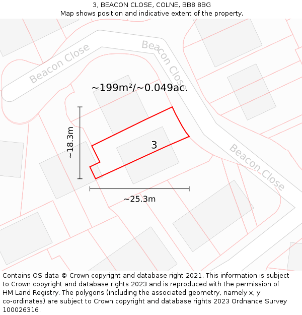 3, BEACON CLOSE, COLNE, BB8 8BG: Plot and title map