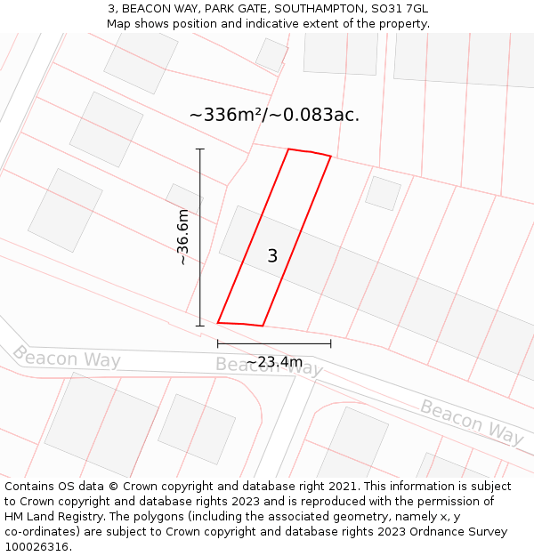 3, BEACON WAY, PARK GATE, SOUTHAMPTON, SO31 7GL: Plot and title map