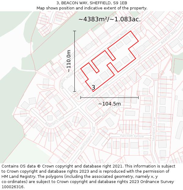 3, BEACON WAY, SHEFFIELD, S9 1EB: Plot and title map