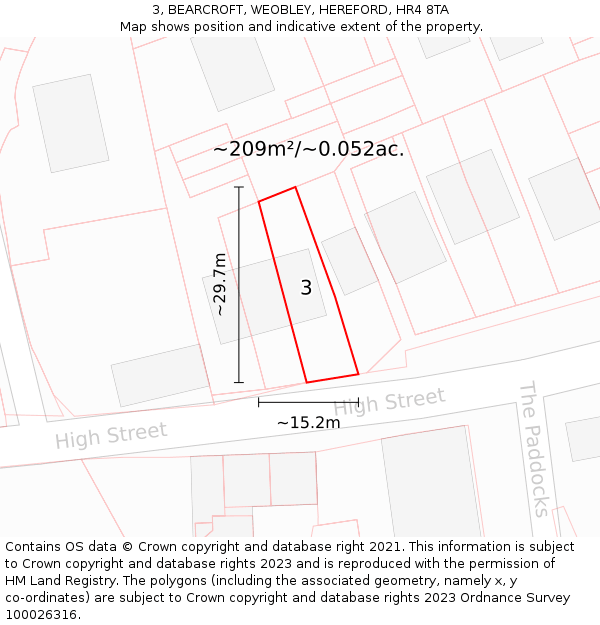 3, BEARCROFT, WEOBLEY, HEREFORD, HR4 8TA: Plot and title map