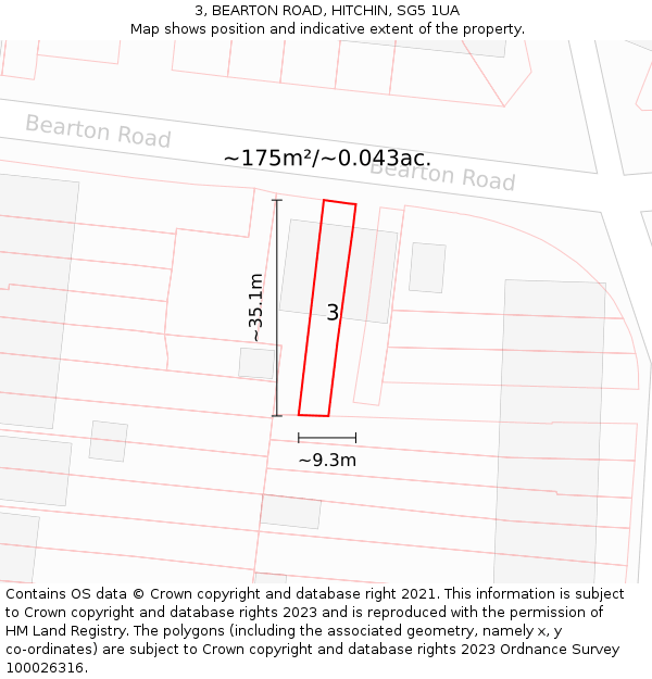 3, BEARTON ROAD, HITCHIN, SG5 1UA: Plot and title map