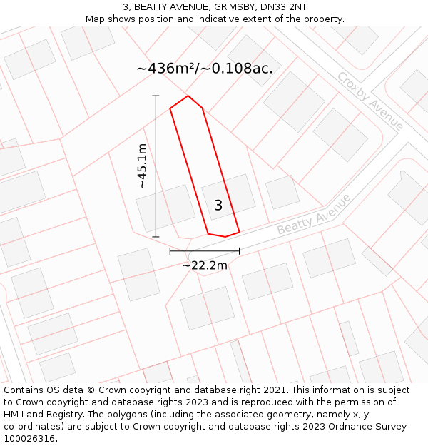 3, BEATTY AVENUE, GRIMSBY, DN33 2NT: Plot and title map