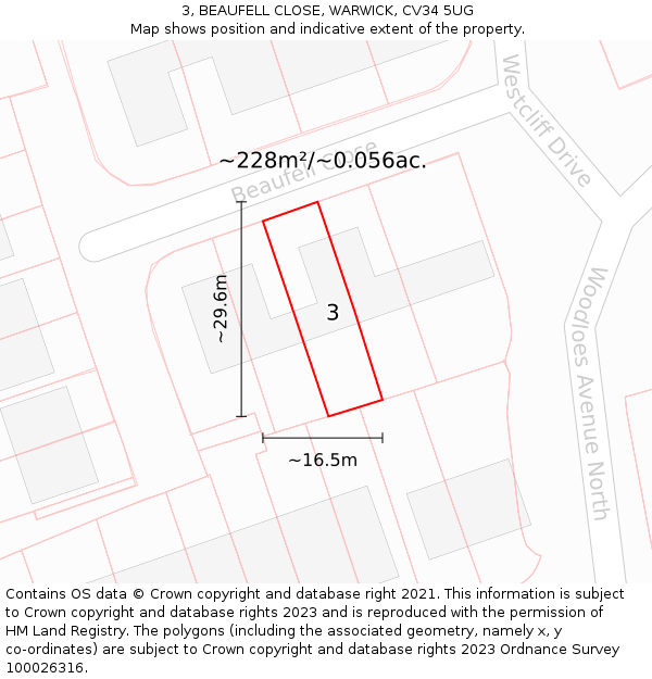 3, BEAUFELL CLOSE, WARWICK, CV34 5UG: Plot and title map