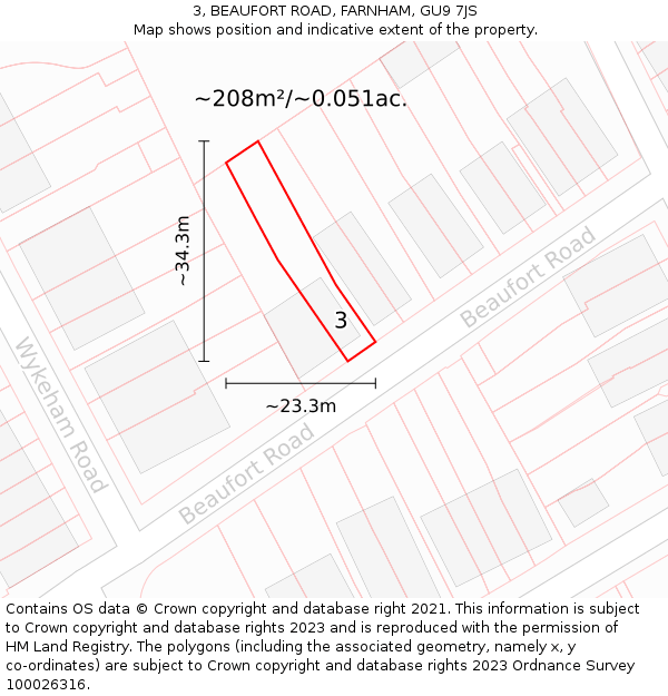 3, BEAUFORT ROAD, FARNHAM, GU9 7JS: Plot and title map