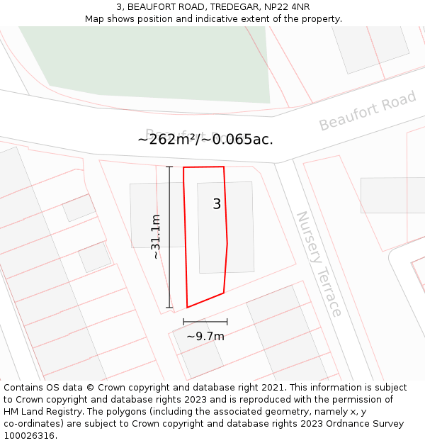 3, BEAUFORT ROAD, TREDEGAR, NP22 4NR: Plot and title map