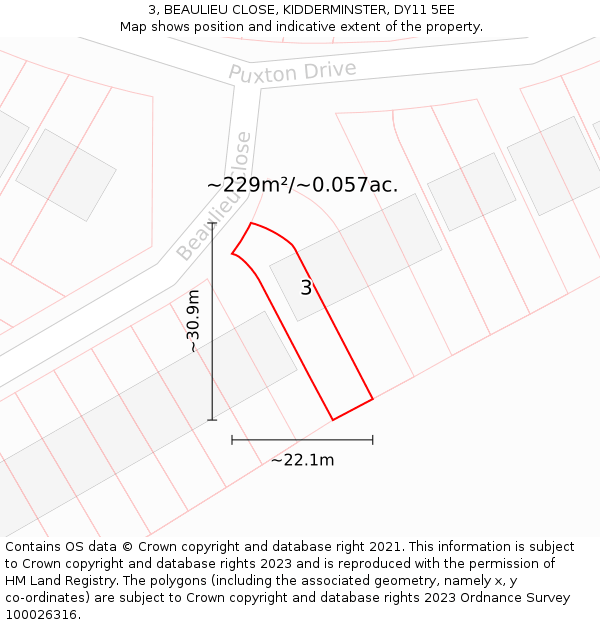 3, BEAULIEU CLOSE, KIDDERMINSTER, DY11 5EE: Plot and title map