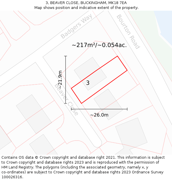 3, BEAVER CLOSE, BUCKINGHAM, MK18 7EA: Plot and title map