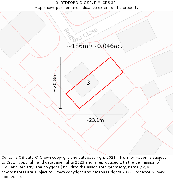 3, BEDFORD CLOSE, ELY, CB6 3EL: Plot and title map