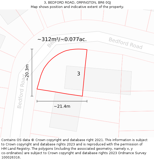 3, BEDFORD ROAD, ORPINGTON, BR6 0QJ: Plot and title map