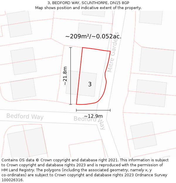 3, BEDFORD WAY, SCUNTHORPE, DN15 8GP: Plot and title map