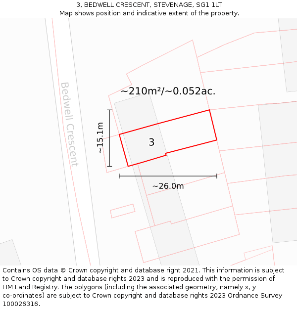 3, BEDWELL CRESCENT, STEVENAGE, SG1 1LT: Plot and title map