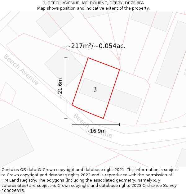 3, BEECH AVENUE, MELBOURNE, DERBY, DE73 8FA: Plot and title map