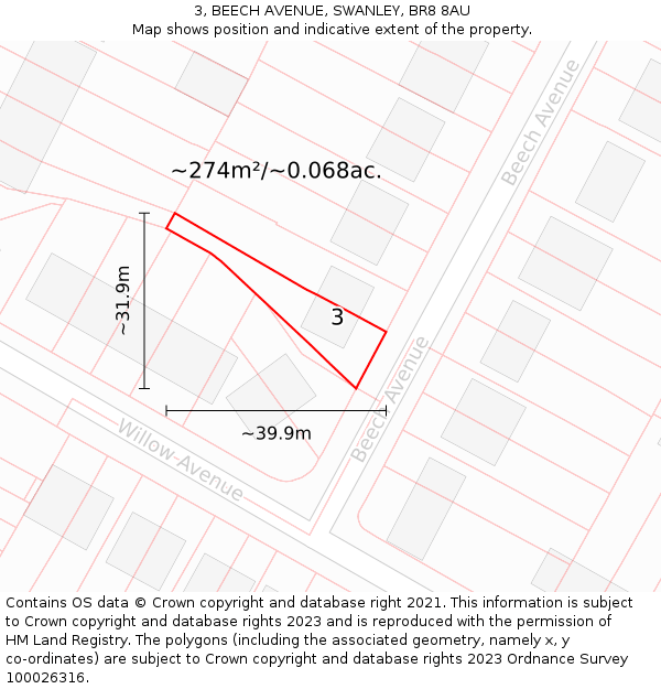 3, BEECH AVENUE, SWANLEY, BR8 8AU: Plot and title map