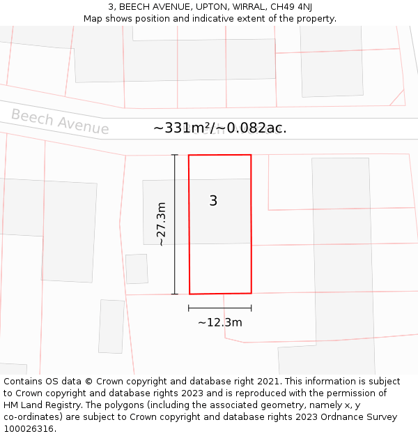 3, BEECH AVENUE, UPTON, WIRRAL, CH49 4NJ: Plot and title map