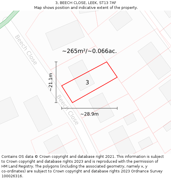 3, BEECH CLOSE, LEEK, ST13 7AF: Plot and title map