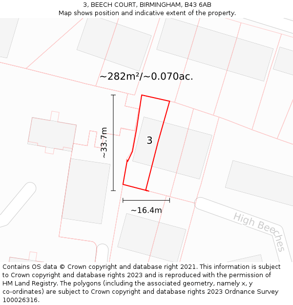 3, BEECH COURT, BIRMINGHAM, B43 6AB: Plot and title map