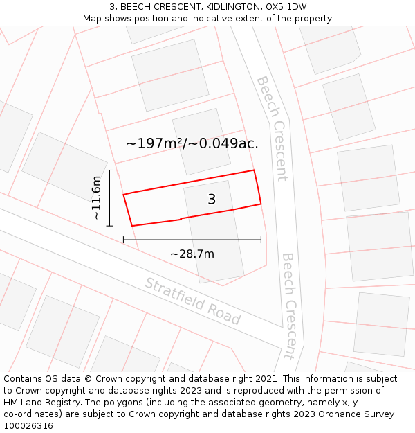3, BEECH CRESCENT, KIDLINGTON, OX5 1DW: Plot and title map