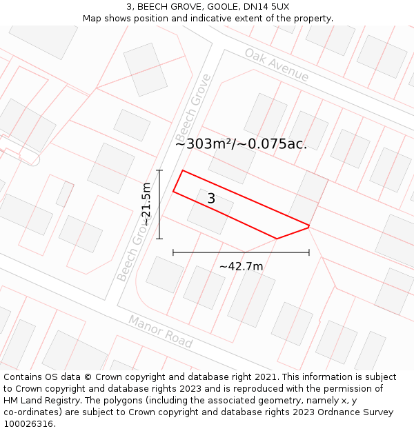 3, BEECH GROVE, GOOLE, DN14 5UX: Plot and title map