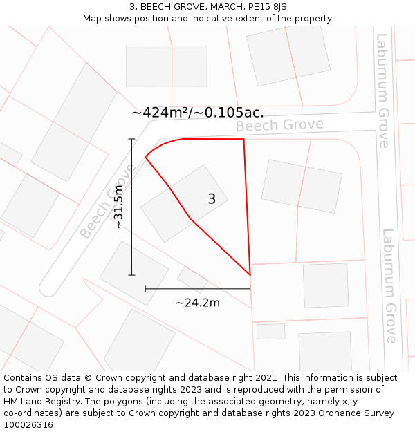 3, BEECH GROVE, MARCH, PE15 8JS: Plot and title map