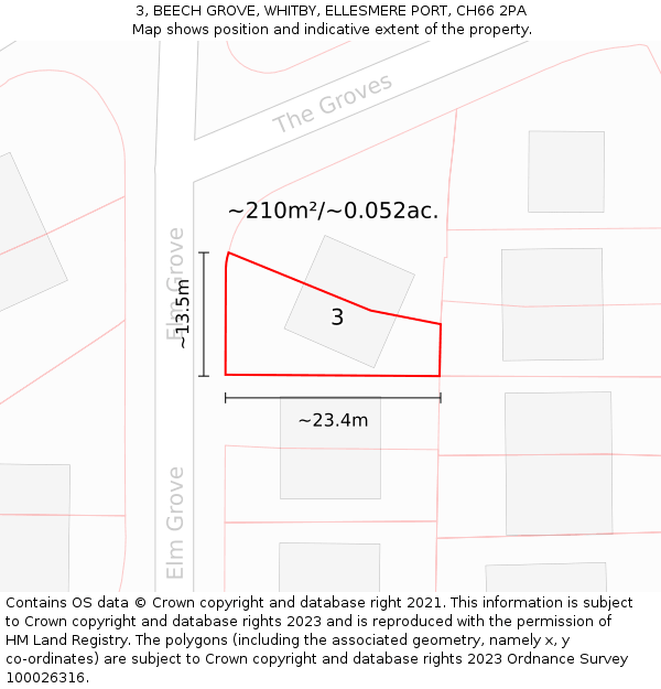 3, BEECH GROVE, WHITBY, ELLESMERE PORT, CH66 2PA: Plot and title map