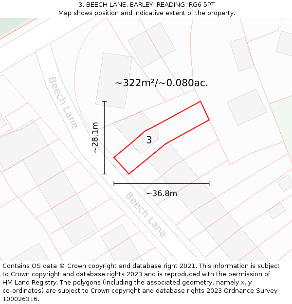3, BEECH LANE, EARLEY, READING, RG6 5PT: Plot and title map