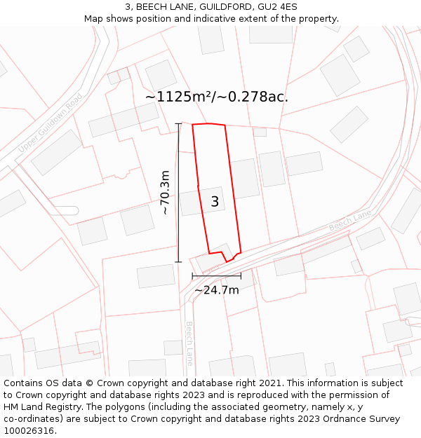 3, BEECH LANE, GUILDFORD, GU2 4ES: Plot and title map