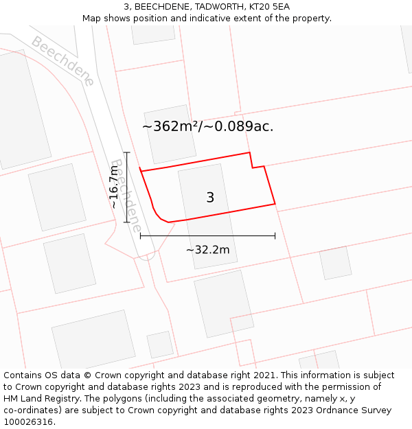 3, BEECHDENE, TADWORTH, KT20 5EA: Plot and title map