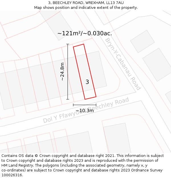 3, BEECHLEY ROAD, WREXHAM, LL13 7AU: Plot and title map