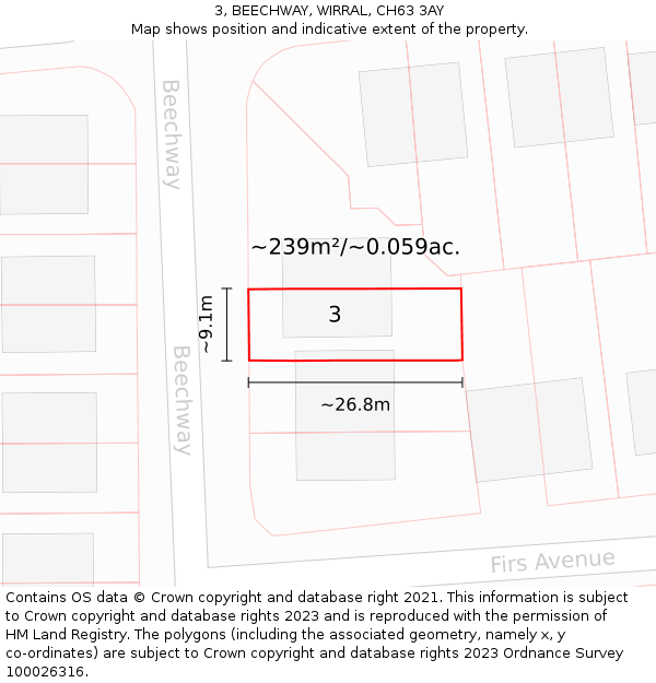 3, BEECHWAY, WIRRAL, CH63 3AY: Plot and title map