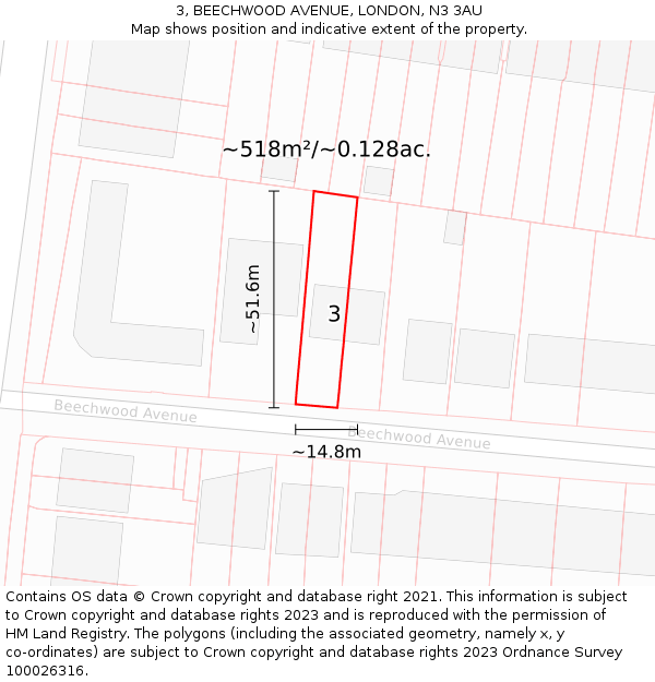 3, BEECHWOOD AVENUE, LONDON, N3 3AU: Plot and title map