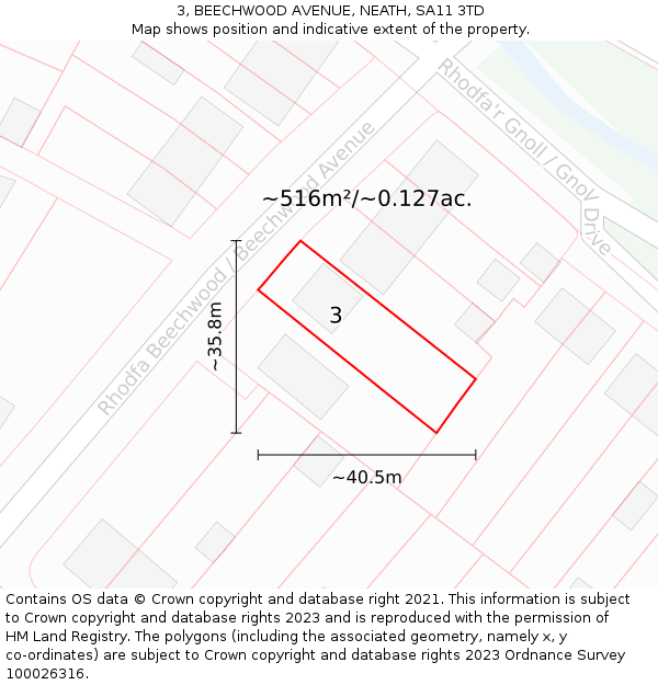 3, BEECHWOOD AVENUE, NEATH, SA11 3TD: Plot and title map