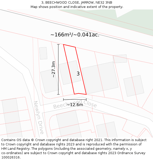 3, BEECHWOOD CLOSE, JARROW, NE32 3NB: Plot and title map