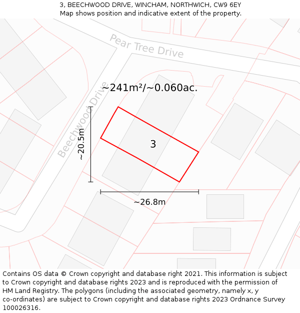 3, BEECHWOOD DRIVE, WINCHAM, NORTHWICH, CW9 6EY: Plot and title map