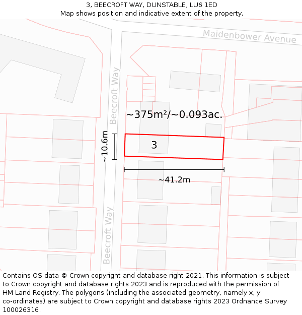 3, BEECROFT WAY, DUNSTABLE, LU6 1ED: Plot and title map